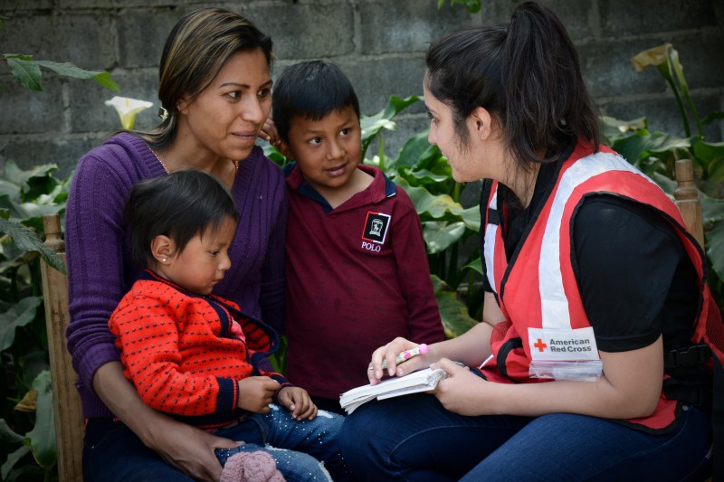A Red Cross field interview with a family